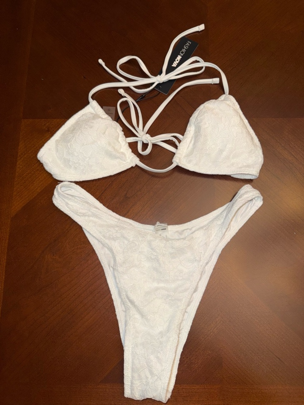 NWT: Fashion Nova White Lace Triangle Bikini Set
